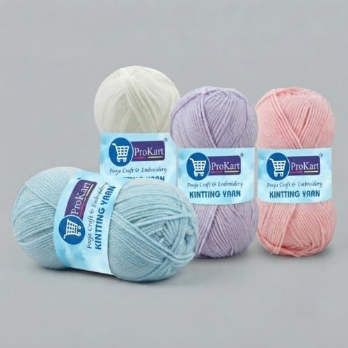 Image of ProKart - 4 Ply Plush & Cuddly for Knitting & Crochet | Pastel Yarn for Baby Toys & DIY Crafts | 100g, Pack of 4 (Baby Blue, Baby Pink, Lavender, White)