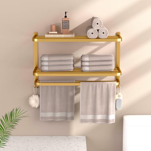 DDS-Dudes 3-stöckige goldene Handtuchhalter für Badezimmer mit Handtuchstangen Mehrschichtiges Hotel Handtuchregal Edelstahl Wandmontage Gebürstete Oberfläche Halter mit Handtuchregalen 58.4 cm