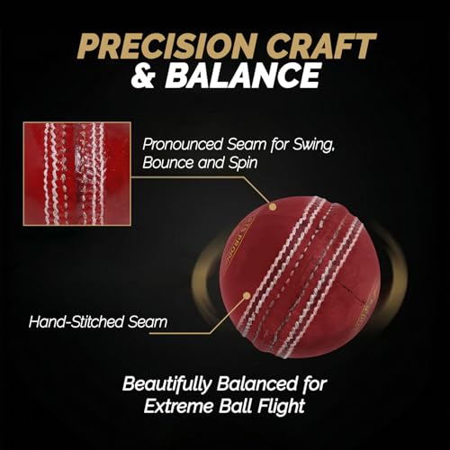 Image of DSC Swing 4-Piece Premium Leather Ball, Hand Stitched for Enhanced Swing & Shape Retention (Red, Pack of 1)