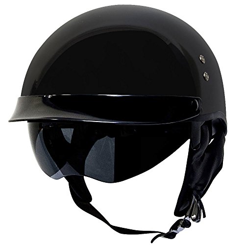 Voss 888 FRP Hand Laid Fiberglass DOT Half Helmet with Retractable shield for Cruiser Street Bike Men and Women - M - Gloss Black