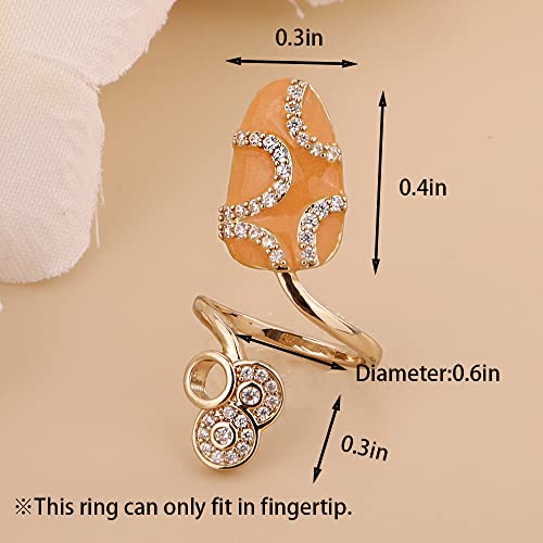 Vintage Gold Ring with Crystal Beads Fingertip Orange Nail Cap Cover Jewelry for Women Girls4