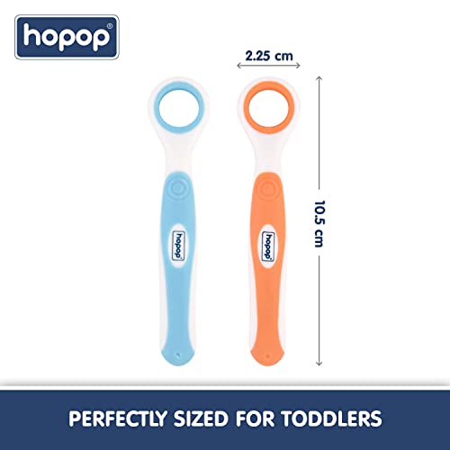 Image of Hopop Tongue Cleaner for Baby | Rounded Edges Baby Oral Cleaner Toothbrush | 100% Safe Kids Tongue Cleaner | Suitable from 3+ Months | Pack of 2 | Blue & Orange