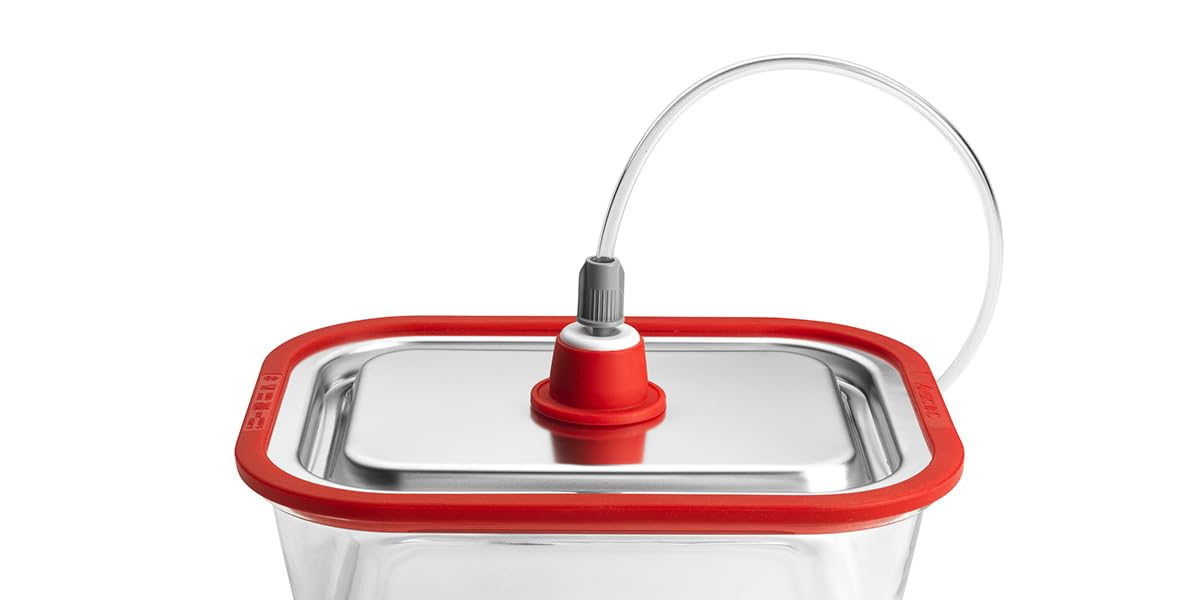 Magic Vac, Teglia Free, Recipiente para Cocinar en el Horno, Calentar, Marinar y Conservar Alimentos al Vacío, Vidrio Borosilicato, Acero y Silicona, Compatible con las Máquinas de Vacío Magic Vac