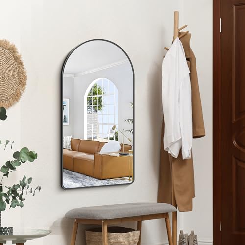 Image of FORBATH Large Arched Wall Mirror 40x20 Inch, Black Arch Bathroom Mirror with Aluminum Frame, Arched Mirror for Dresser, Fireplace,Entryway,Home Decor,Hanging or Leaning Against Wall