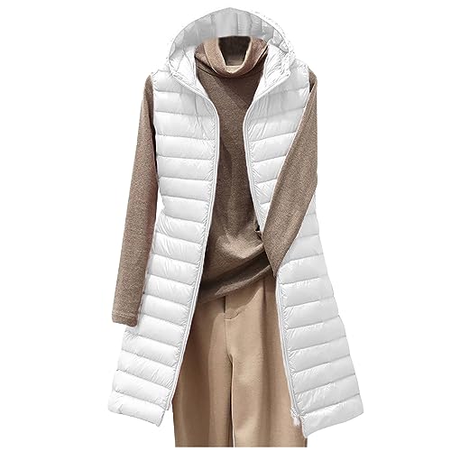 Image of TURWXGSO Womens Gilets Hooded Quilted Gilet Vest Ladies Body Warmer Zip Up Slim Fit Mid Length Hooded Jackets Sleeveless Waistcoat Padded Gilet Puffer Down Vest Autumn Winter Warm Outerwear