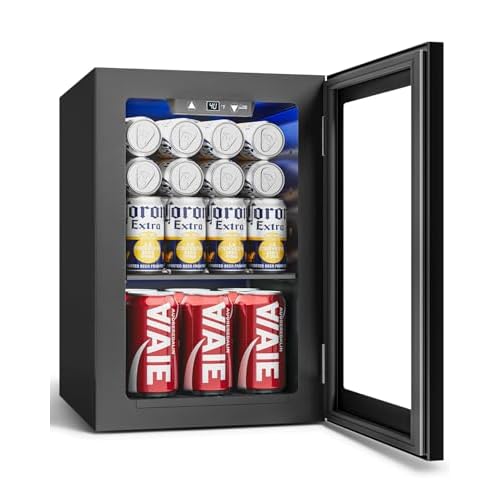 24 Cans Beverage Refrigerator Cooler – Mini Fridge with Glass Door, Soda Wine Beer Drink Fridge – Small Refrigerator for Office Home Bedroom Dorm Bar, Black