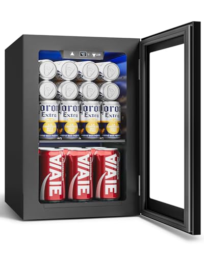 24 Cans Beverage Refrigerator Cooler - Mini Fridge with Glass Door, Soda Wine Beer Drink Fridge - Small Refrigerator for Office Home Bedroom Dorm Bar, Black