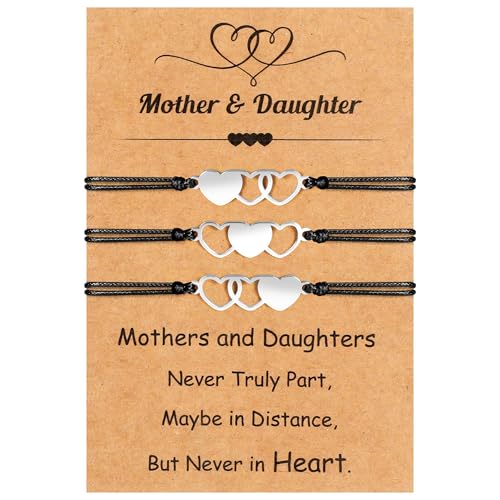 Image of EOBOH Mother's Day Gift Bracelets, Mother's Day Bracelets Adjustable Hearts Mother Daughter with Card, Love Mothers Day Gifts for Grandma Daughter Accessories