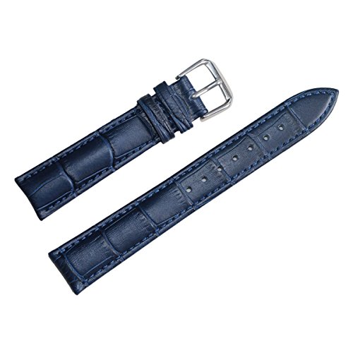 24mm Men's Dark Matte Blue Genuine Replacement Leather Watch Band Alligator Grain with Low Gloss