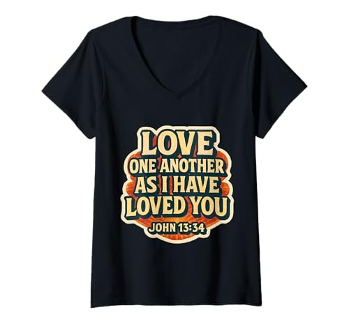 Mujer Love One Other As I Have Loved You Christian Bible Vintage Camiseta Cuello V