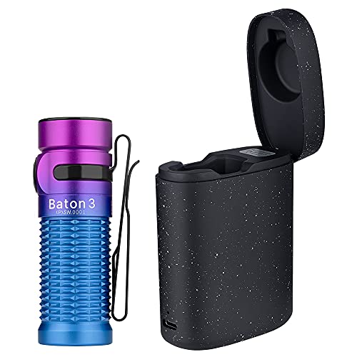 OLIGHT Baton3 Premium Edition 1200 Lumens Ultra-Compact LED Flashlight Powered by a Single Customized IMR16340 Battery with Charging Box (Purple Gradient)