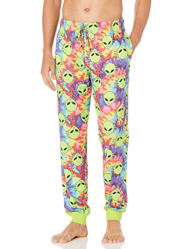 Mad Engine Men's Tie Dyed Aliens Jogger Style Sleep Lounge Pants Pajama Bottoms, Green, Large