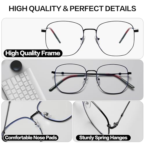 Image of Oversized Metal Reading Glasses Women Men, Large Fashion Blue Light Blocking Computer Readers