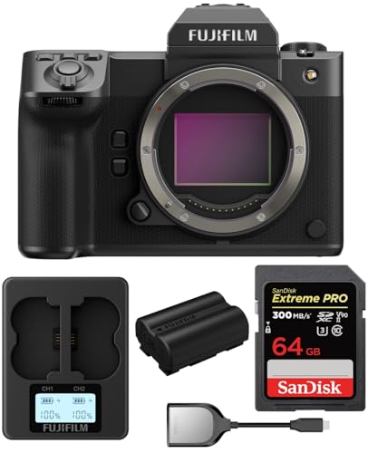 FUJIFILM GFX100 II Medium Format Mirrorless Camera Bundle, Includes: SanDisk 64GB Extreme PRO UHS-II V90 SDXC Memory Card, Spare FUJIFILM NP-W235 Battery and More (5 Items)