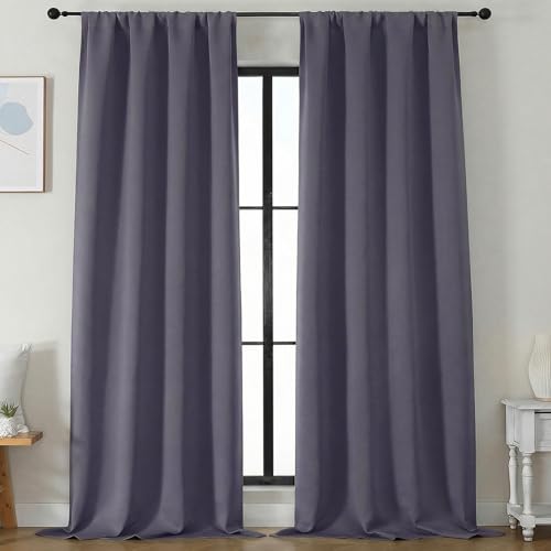 Image of Simplebrand Blackout Extra 10ft Curtains for Patio 120 Inches Long 2 Panels Set, Solid Thermal Insulated Energy Saving Rod Pocket Window Treatment Curtains Blackout Drapes, 50 inchWx120 inchL, Greyish Purple