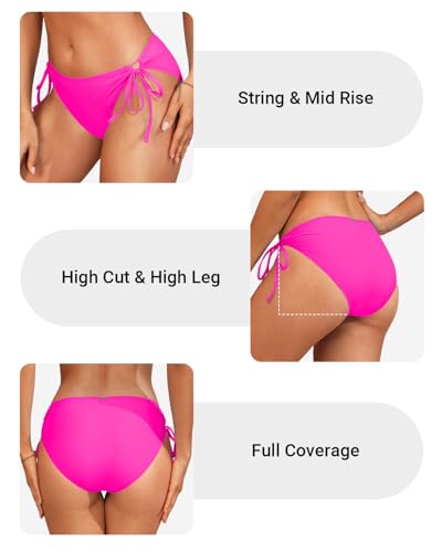 Image of Zmart String Tie Side Bikini Bottoms - Women Full Coverage Swimsuit Bottom Mid Rise Mid Waist Swim Bathing Suit Bottom