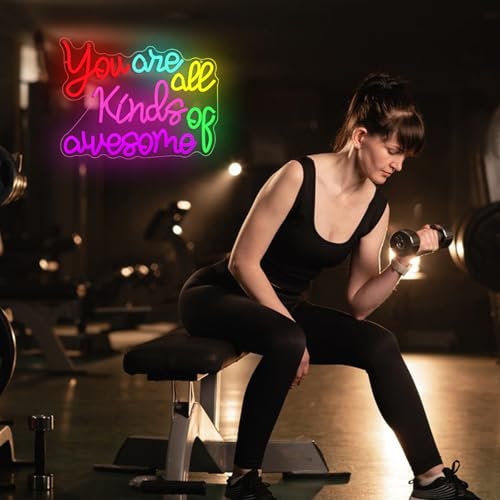 Image of You Are All Kinds Of Awesome Neon Sign Dimmable Inspirational Led Letter Light Sign for Classroom USB Powered Motivational Quote Neon Light for Dorm Bedroom Office Teen Girls Women