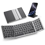 OMOTON Bluetooth Foldable Keyboard with Numeric Keypad, Wireless Keyboard Rechargeable, QWERTY UK Full Size, 3 Bluetooth Channels for iOS/Android/Windows/Mac, Portable for Business/Travel, Space Grey