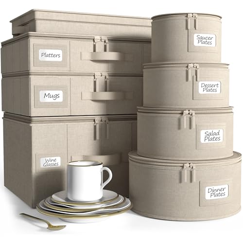 Sorbus China Storage Containers Hard Shell - Glass & Dish Storage Containers for Transport, Moving, Party - 8 Pc Stackable Plate Storage Set for Dinnerware, Mugs, Cups - Felt Plate Protectors Included