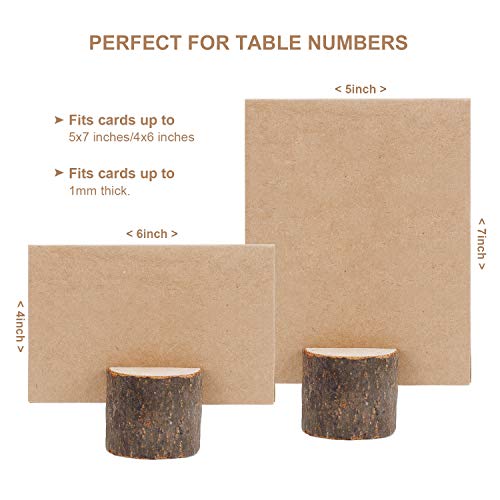 Wanapure 15 Pack Rustic Wood Table Number Holders with 30Pcs Kraft Paper, Photo Picture Table Place Card Holder, Tabletop Cardholder Menu Reserved Card Stand for Wedding, Party, Restaurants, Banquets