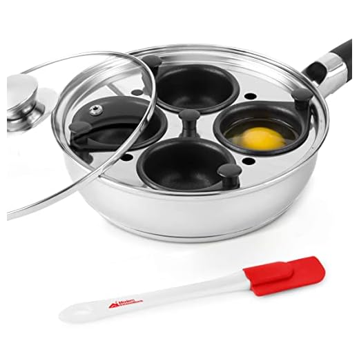 Egg Poacher Pan - Stainless Steel Poached Egg Cooker – Perfect Poached Egg Maker with Silicone Handle - Induction Cooktop Egg Poachers Cookware Set with 4 Large Egg Poacher Cups & Silicone Spatula