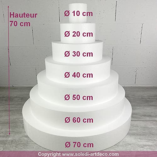 Lealoo Grande Pièce montée en Polystyrène, Base diam. 70 cm, 7 étages, Haut. Totale 70 cm, Wedding Cake Haute densité