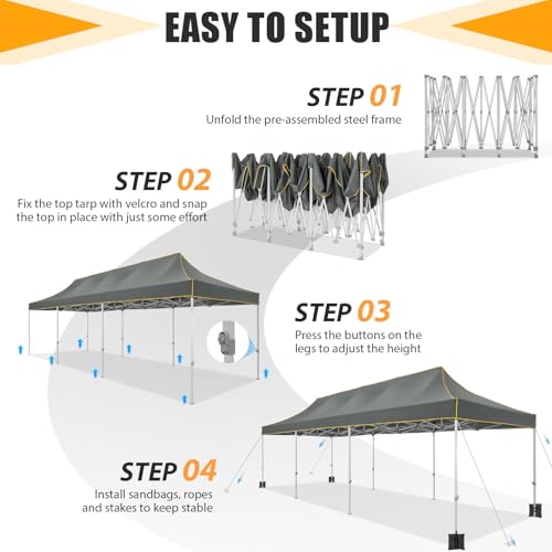 Image of HOTEEL 10x30 Heavy Duty Pop Up Canopy Tent, Commercial Instant Canopy for Party Wedding Event, Waterproof UV 50+ Windproof Outdoor Tent, Upgraded Thick Hexagonal Legs Canopy with Wheeled Bag, Gray