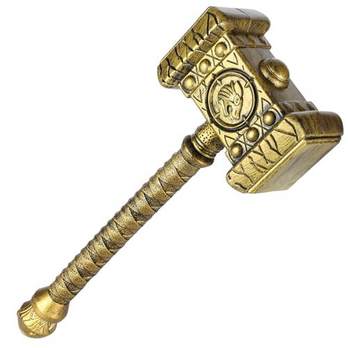 Pterosauria Viking Plastic War Hammer Prop Weapons for Men Halloween Costume, Medieval Cosplay Accessory Replica LARP Birthdays Gifts, Collection (Hammer Gold)