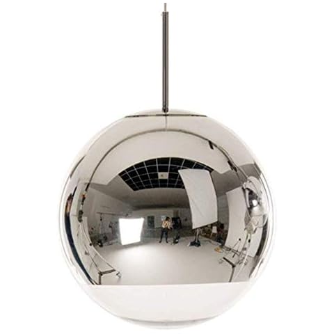 Industrial Modern Mirror Glass Ball Pendant Lamp,Creative 1-Light Silver Chrome Mirror Ball Globe Hanging Light Chandelier Adjustable for Barn Warehouse,Diameter15cm Cover