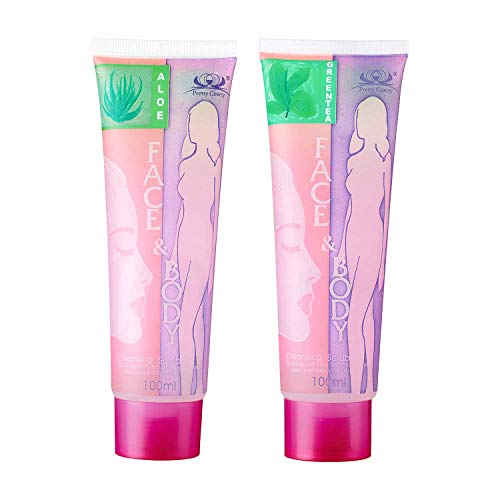 Sumeitang 2 Pcs Face and Body Scrub Gel Deep Cleaning Exfoliating Body Face Scrub Facial Exfoliator Full Body Wash Scrub for Healthy-Looking Skin - Aloe & Green Tea