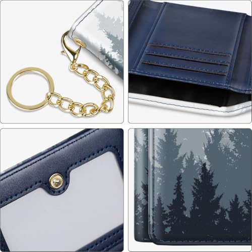 Image of Trifold Womens Wallet Small Slim RFID Blocking Card Wallet Cute Credit Card Holder Leather Mini Purse with Cash Pocket 7 Card Slots ID Window, Forest
