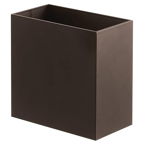 mDesign Bote de basura rectangular de acero pequeño de 2.4 galones (9.1 litros), cesta de basura para baño, dormitorio, oficina en casa, capacidad