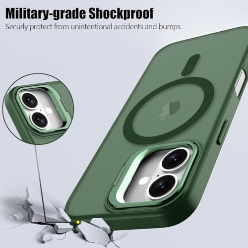 Image of Elzzi Translucent Matte Kickstand Case for iPhone 17, Built-in Adjustable Camera Stand, Translucent Matte Magnetic Mag-Safe Shockproof Phone Cover (Green)