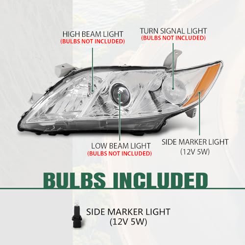 Image of GRAND ORANGE Headlight Assembly Front Headlamp Left Side Compatible with Toyota Camry 2007-2009 TO2502200 / TO2518119 / 20-6758-80 /206758801 Clear Lens Chrome Housing Amber Reflector OE Replacement