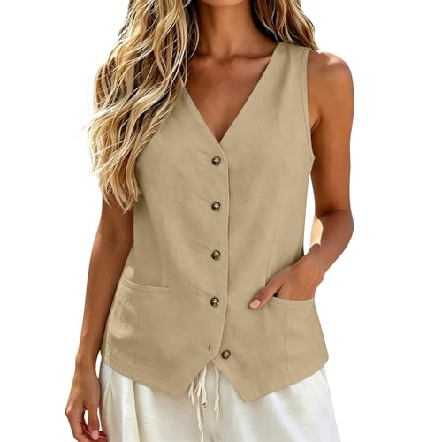 gilet senza maniche donna，Gilet Donna Cotone,Camicetta da senza maniche con