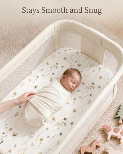 Image of Bedside Bassinet Sheets 2 Pack, 33 x 20 Fitted Bedside Sleeper Sheets, Ultra Soft Breathable Polyester, Ideal for Baby Girl or Boy and Newborns (Butterfly Garden, Bedside Sleeper Sheet)