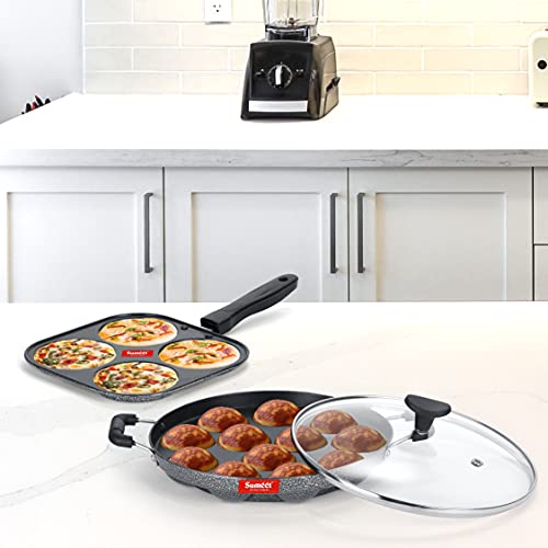 Image of Sumeet NonStick Twin Star Cookware Set (Grill Appam Patra with Glass Lid - 12 Cavity - 22cm Dia + Mini Multi Snack Maker - 4 Cavity -19.5cm)