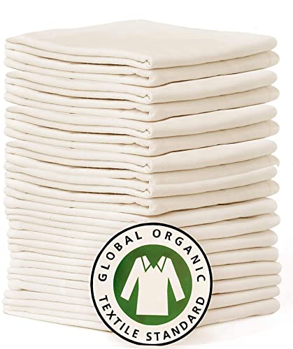 Madras Collections 16 Pack Flour Sack Dish Towels, Reusable Washable Organic Cotton, Highly Absorbent, Table Napkins (13x13, Ivory)
