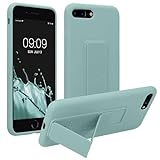 kwmobile Case Compatible with Apple iPhone 7 Plus/iPhone 8 Plus - Case with Hand Strap and Stand Soft TPU Silicone Coating - Mint