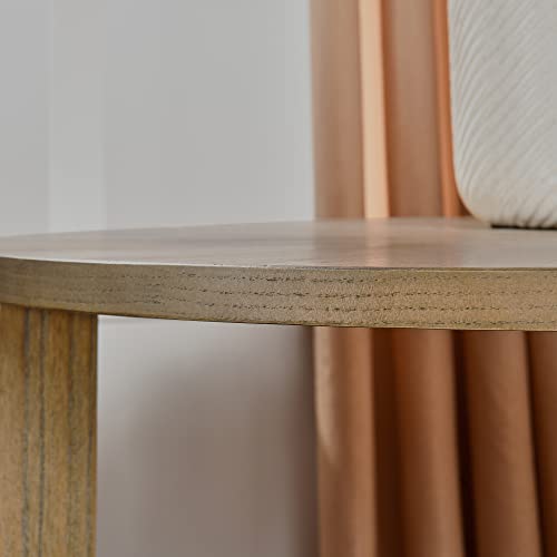 Moderion Large Round End Table, Rustic Beside Table With Umbrella Shaped Top, Traditional Circular Sofa Side Table With Shelf, 25.2”D Nightstand, Telephone Table For Living Room Rustic Natural Cjz3338 #TOP4