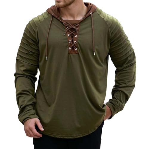 Mens Hoodies Pullover Vintage Pullover Shirts Oversized Hoodies Lace Up Tops Hooded Sweatshirt Fall Winter Outfits