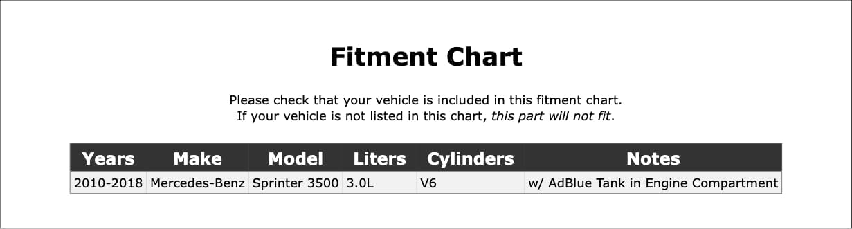 Diesel Exhaust Fluid (DEF) Heater Compatible With Mercedes-Benz Sprinter 3500 3.0L V6 2018 2017 2016 2015 2014 2013 2012 2011 2010 P-5174777