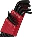 Bastex 13pc Allen Ball Point End Long Arm Hex Key Head Wrench Set with Case for Automotive Household Projects Lawn Equipment and Engine Repairs Heat Treated Vanadium Steel Black-Oxide Finish
