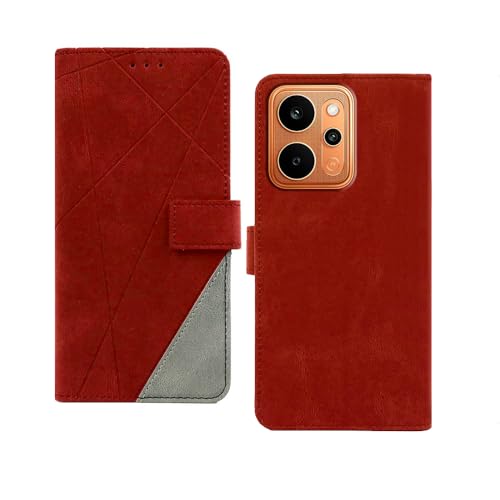 Image of amazon basics Realme P4 Power 5G Flip Cover | Card Pockets Wallet & Stand | Flip Cover for Realme P4 Power 5G (Red with Grey)