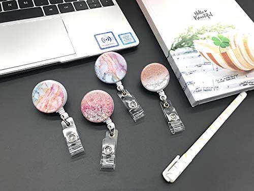 Retractable ID Badge Holder Nurse Badge Reels with Clip Name Card Holders for Office Worker Doctor Nurse (Marble 4-1) - Image 3