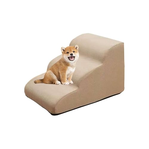 犬 階段 ペットの階段 犬用ステップ 2段/3段/4段 ドッグステップ 犬用スロープ 犬用踏み台 小/大型犬 犬用階段 室内犬 高齢犬 滑り止めマット付き カバー取り外し 洗える ペット用品 ((カーキ), (3段,1個入り), 1)