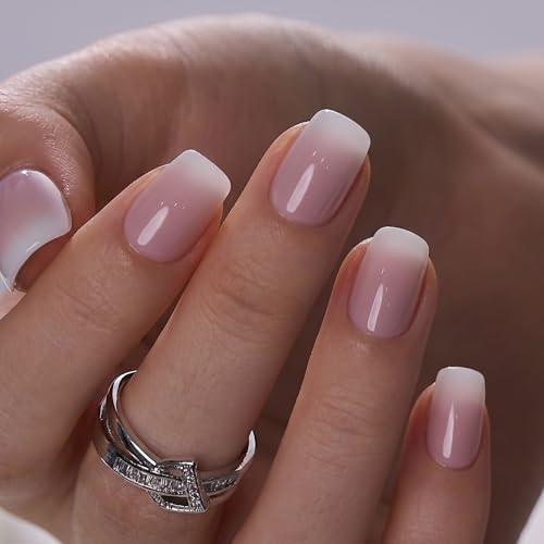 Image of CurvLife Soft Gel Square Press-On Nails Short, Reusable Ombre Nude Pink Fake Nails with Glue & Adhesive Tabs, 30PCS Salon-Quality Stick-On Nails for At-Home Manicure (Milk Blush)
