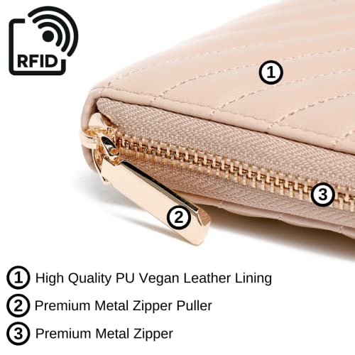 Daisy Rose Women’s Zip-Around Wallet & Phone Clutch With Rfid Blocking, Pu Vegan Leather - Beige #TOP5