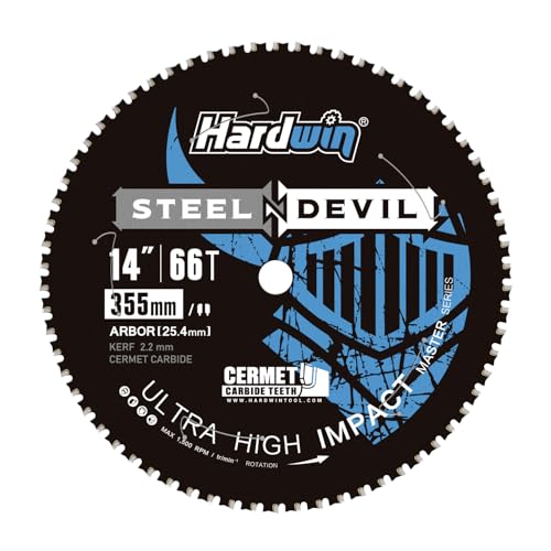 Image of Hardwin 14-Inch 66T Upgraded Cermet Carbide Metal Cutting Blade for Mild Steel - Cold Cut, No Burrs, No Sparks, 1" Arbor for Evolution & Low-RPM Saws, 1 Pack