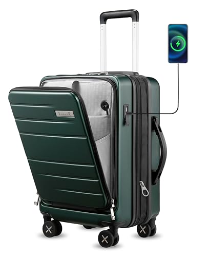 LUGGEX Carry On Luggage with Compartment, Expandable Polycarbonate Suitcase with Wheels (Green, 20 Inch, 35L)